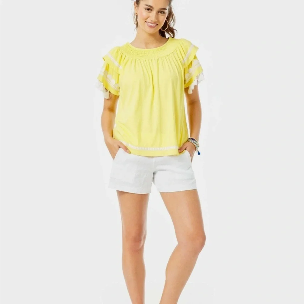 Lilly Pulitzer Nailah Tassel Sleeve Lillys Lemon Pima Cotton Women's Top Sz M - Picture 3 of 9